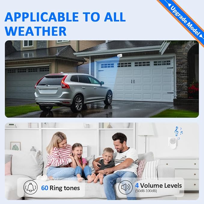 Driveway Alarms Wireless Outside Weatherproof - Motion Sensor Alarms System Motion Detector Plug-in Receiver Loud Chimes Security Alert Monitor System 500FT Long Range Outdoor Detection