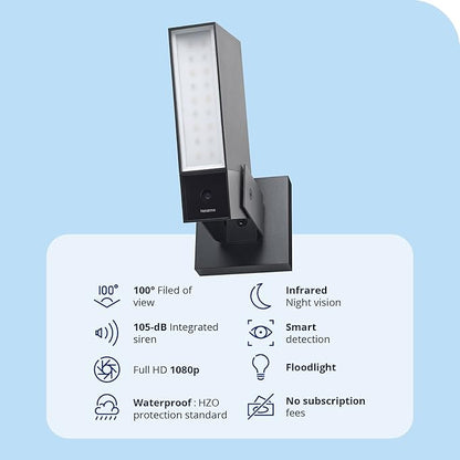 Netatmo Smart Outdoor Security Camera with 105-dB Siren & WiFi | Sends Alerts to Your Smartphone | Floodlight & Movement Detection | Night Vision | Security Without Monthly Fees (White)
