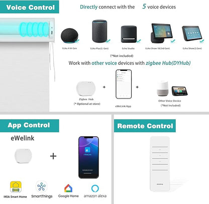 Changshade Smart Roller Shade with Remote Control Blackout Automatic Window Shades for Home Custom Size Motorized Blinds for Windows Work with Alexa,Google Home,Apple Homekit, White
