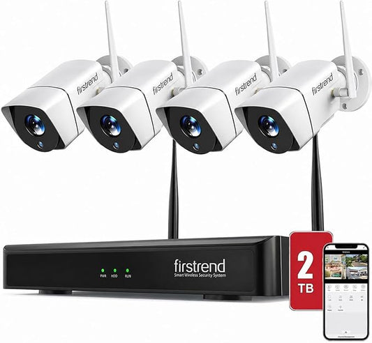 (2026 New) Firstrend WiFi Wireless Security Camera System, 8CH Wireless NVR System with 4pcs Security Bullet Camera and 2TB HDD Pre-Installed, AI Detection,Night Vision and Remote Monitoring