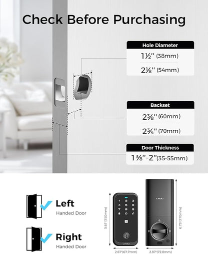 Smart Lock with Apple Home Key, Fingerprint Keyless Entry Door Lock Deadbolt for Front Door, Works with Homekit, Keypad, Auto Lock & Easy Install, US Tel Support