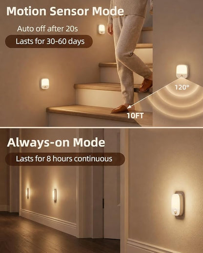 EZVALO Rechargeable Motion Sensor Night Lights, 2 Pack Magnetic Stick-On LED Lights with 3 Color Temperatures, Adjustable & Memory, Cordless Night Light for Closet, Bedroom, Hallway, Stairs, Bathroom