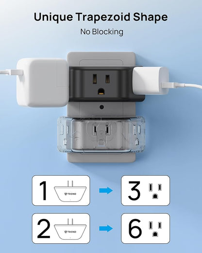 TROND 2 Prong to 3 Prong Outlet Adapter for Old House, 2 Pack | 3-Sided Design Plug Extender with 3 AC Sockets, Wall Plug Splitter for Non-Grounded Outlets in Home Travel, Black
