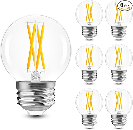 GvvooHome E26 G16.5 Edison LED Bulb, Dimmable 6W 60W Equivalent, 4000K Neutral White, Round Globe Bulbs for Chandeliers, Ceiling Fan, Vanity & Pendant Lights, 90+ CRI, 600LM, 6 Pack