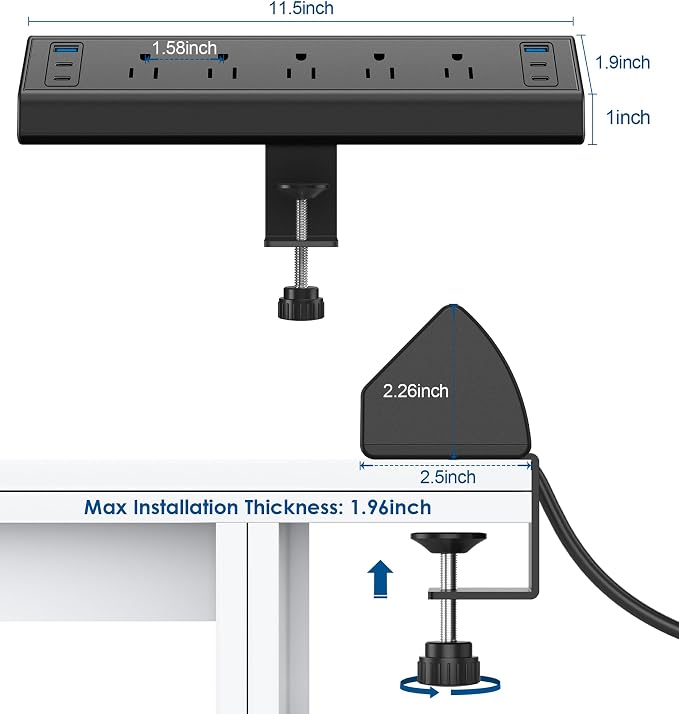 Jgstkcity Desk Clamp Power Strip USB C,40W Total Fast Charging Station,4 PD 20W USB C Ports,Desk Edge Mount Surge Protector,5 Outlets,Fit 1.96" Tabletop Edge,ETL Listed (Pack of 15)