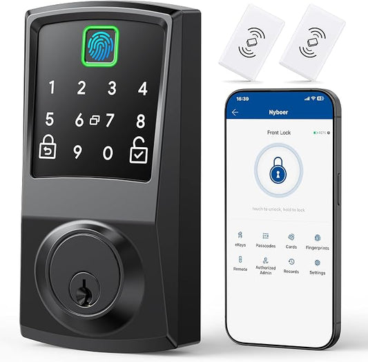Nyboer 7-in-1 Keyless Smart Deadbolt Lock | Keypad Deadbolt,Easy Installation,Fingerprint unlock,Remote Control,Auto Lock,Waterproof