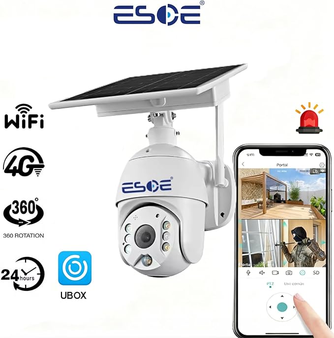 UBOX APP 2MP WiFi 4G Solar PTZ Camera IP Surveillance 1080P 4G Wireless Panel Battery Power CCTV Solar Camera (1920 x 1080,WiFi)