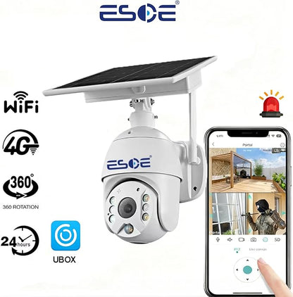UBOX APP 2MP WiFi 4G Solar PTZ Camera IP Surveillance 1080P 4G Wireless Panel Battery Power CCTV Solar Camera (1920 x 1080,WiFi)