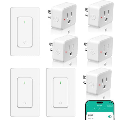 NineLeaf Slim WiFi Smart Plug w Switch, Remote App Control, 15A/1500W, Compatible with Alexa/Google Home via Tuya, Compact Design Control Anywhere,Timer/Schedule, TUV FCC, 2.4G Only(3Remotes 5Outlets)