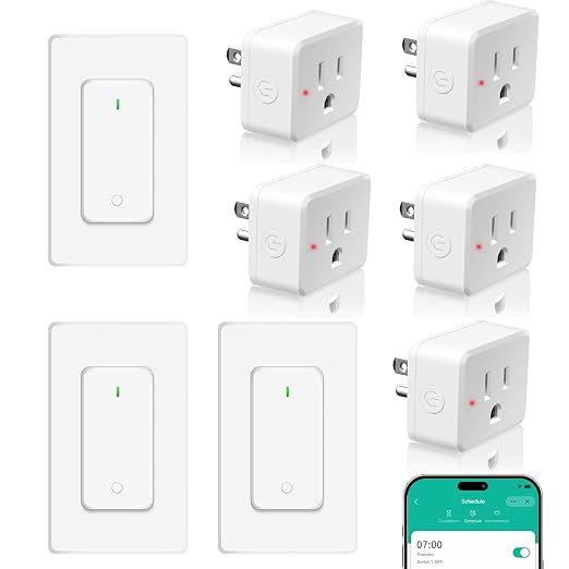 NineLeaf Slim WiFi Smart Plug w Switch, Remote App Control, 15A/1500W, Compatible with Alexa/Google Home via Tuya, Compact Design Control Anywhere,Timer/Schedule, TUV FCC, 2.4G Only(3Remotes 5Outlets)