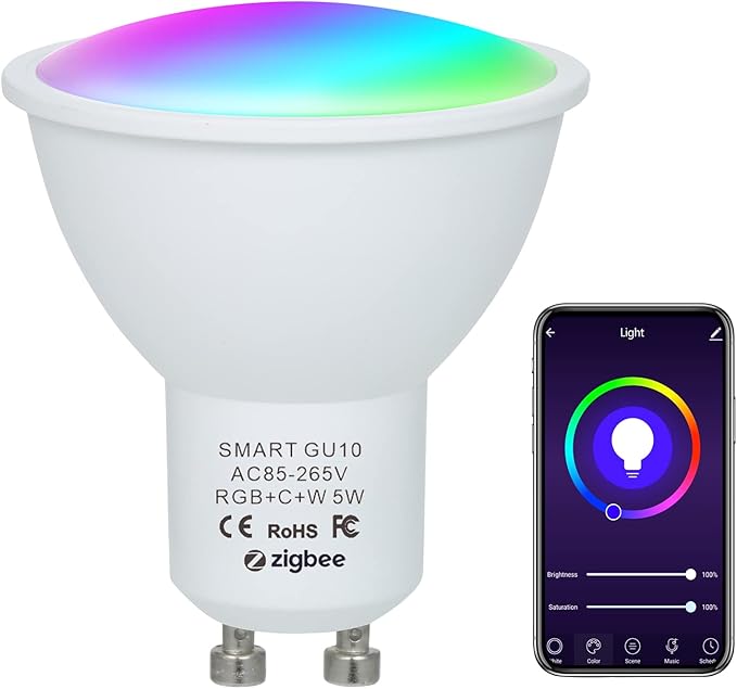 Irfora 5W ZigBee Smart Bulb Dual Mode White & RGB 16 Million Colors GU10 Smart Lamp APP Remote Control Voice Control Timing Function Multid LED Intelligent Bulb AC85-265V