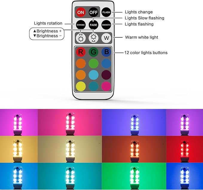 KLG E12 LED Bulb, 12 WRGB Colors Dimmable, 2.5W Small T3/T4 Candelabra Base Light Bulb, 4 Auto Modes with Sync & Memory, 25W Equivalent, 2 Pack