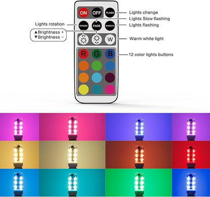 KLG E12 LED Bulb, 12 WRGB Colors Dimmable, 2.5W Small T3/T4 Candelabra Base Light Bulb, 4 Auto Modes with Sync & Memory, 25W Equivalent, 2 Pack