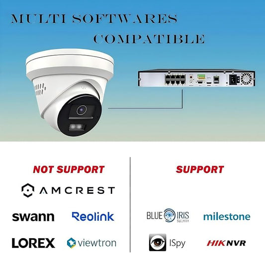 4K 8MP Turret POE IP Camera Outdoor Compatible with Ⲏіkconnect/ iVMS4200/ Guarding Vision, Smart IR and White Light Night Vision, Metal Casing Waterproof IP67, Support 512Gb SD Card(NOT Included)
