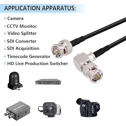 Superbat 3G 6G SDI Cable 6ft Right Angle BNC Male to Male Belden 1855A Cable 75 Ohm Thin Short Camera Wire for HD SDI Converter Camera CCTV Monitor Video Switcher Splitter etc 2-Pack