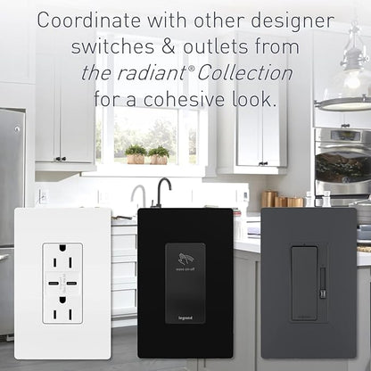 Legrand Radiant 600W Occupancy Motion Sensor Light Switch, 180 Degree Coverage, Auto On/Auto Off, Single Pole, RRW600UTCCCV4, White/Light Almond/Ivory, 1 Count