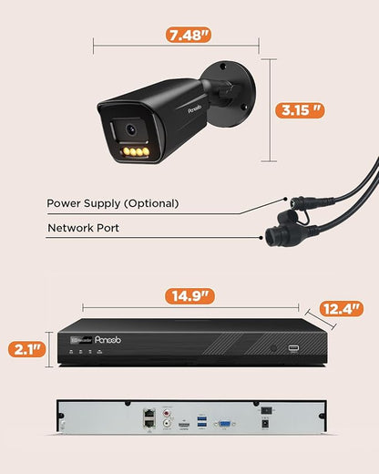 32 Channel Security Camera System 4K, 20x 8MP PoE IP Bullet Cameras, Smart Dual Light Color Night Vision, 2 Way Audio, AI Human Vehicle Detection, Remote Access, 32CH NVR 8TB HDD, PB65B2032-8MD