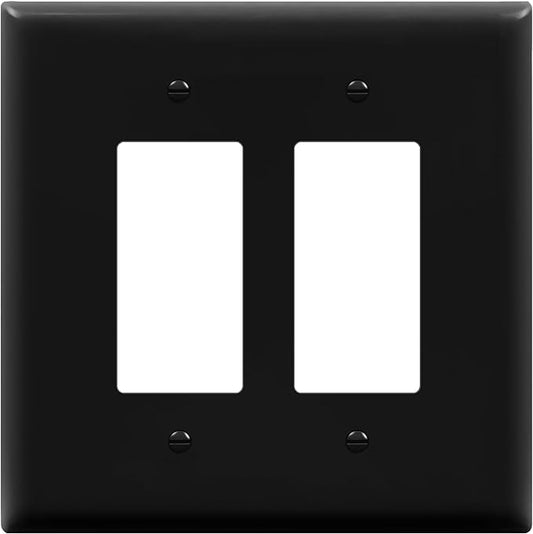 ENERLITES Double Decorator Switch Cover, Two Gang Outlet Wall Plate, Oversized 2-Gang 5.5" x 5.5", Unbreakable Polycarbonate Thermoplastic, UL Listed, 8832-BK, Black
