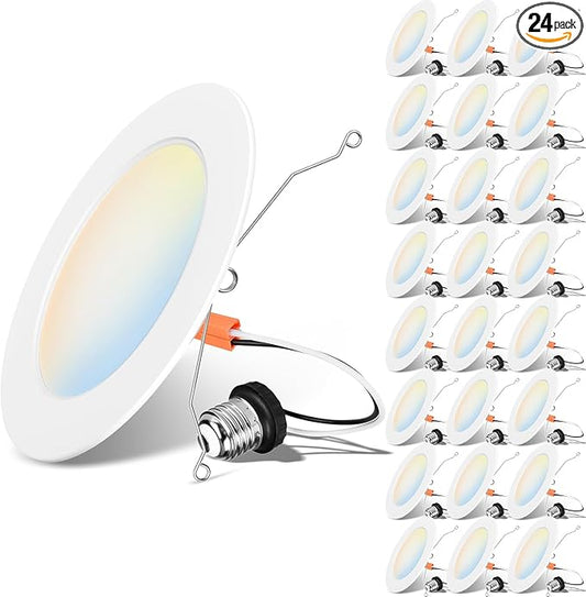 LVWIT LED Recessed Light 6Inch, Can Lighting Color Selectable 2700/3000/4000/5000/6000K 5CCT, 10W(120W Equivalent) Dimmable Downlight with E26 Conversion Kit, Retro Fit Ceiling Light Fixtures, 24 Pack