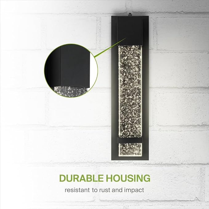 ASD LED 18" Bubble Glass Wall Light Fixture, Outdoor Dusk to Dawn Sconce | 3CCT, Waterproof, Photocell, ETL Listed | 12W 500LM 3000-5000K 120V | Exterior Lantern, Porch Lighting | Black, 2 Pack