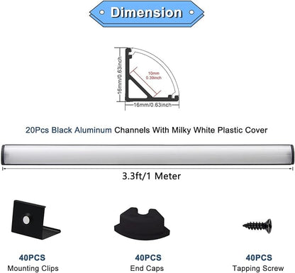 VST 20pack 3.3ft LED Channel, V Shape Led Diffuser Channel, LED Aluminum Channel System with Milky Cover, End Caps and Mounting Clips, Aluminum Profile for LED Strip Light Very Easy Installation