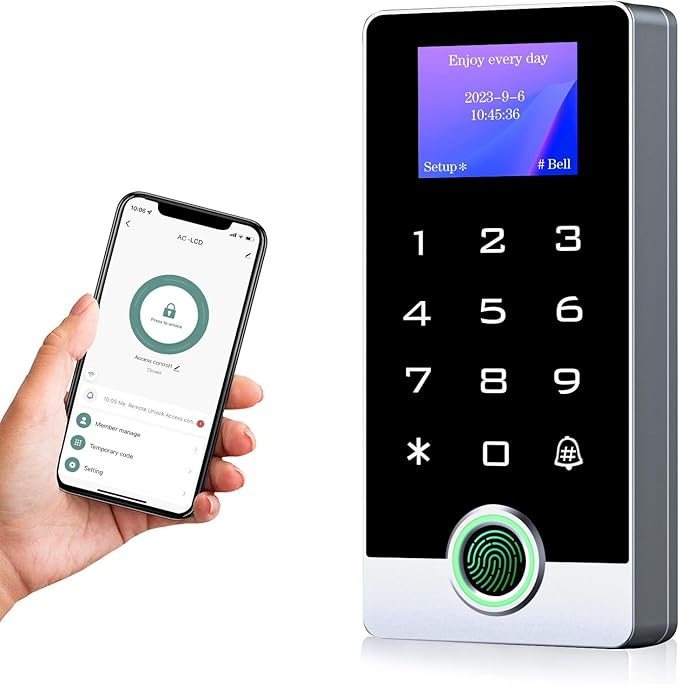 Wireless WiFi TUYA Access Control System with LED Screen/Voice, Fingerprint Password Stand-Alone Door Access Control Keypad, WG26/34 EM Card Reader Access Controller, Full Metal Weatherproof