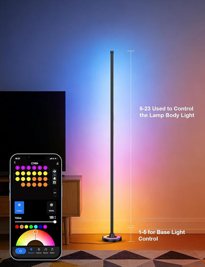 APPECK RGBW 60 Inch Floor Lamp, Standing Lamps with App Control | Smart Corner Floor Flamp Color Changing Modern Standing Lamps with 110 Scenes for Bedroom, Living Room,Compatible with Alexa