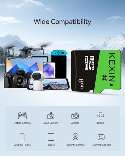 KEXIN 8GB Micro SD Card 10 Pack with SD Adapter microSDHC Memory Card UHS-I C10 Micro SD Card Full HD High Speed TF Card for Smartphone Tablet Action Camera Dash Cam Drone Game Console
