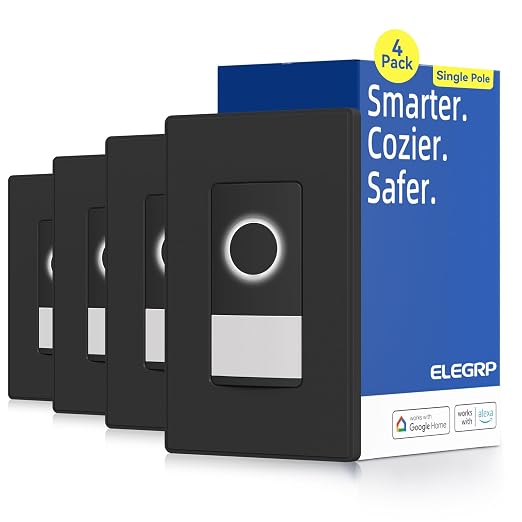ELEGRP Smart Motion Sensor Switch, 2.4GHz Wi-Fi Single Pole Light Switch Works with Alexa & Google Assistant, APP Remote Control, Neutral Wire Required, UL Certified, No Hub Required (Black, 4 Pack)