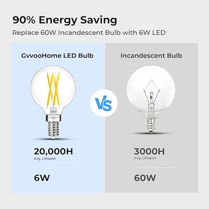 GvvooHome G16.5 LED Bulb 4000K Neutral White, E12 Candelabra LED Light Bulb Dimmable, 6W, 60 watt Equivalent, Globe Light Bulbs for Ceiling Fan, Chandeliers, 90+CRI 600LM, 3 Pack