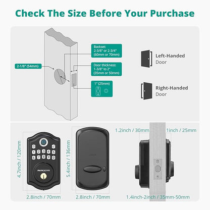 AkaGear Keyless Entry Door Lock with Fingerprint - Door Locks with 2 Keys, Electronic Keypad Deadbolt, Smart Door Locks, Smart Locks for Front Door, Auto-Lock & One Touch Locking - Matte Black