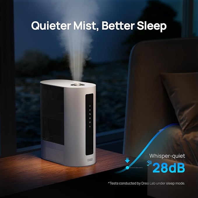DREO 6L Humidifier Large Room, Warm & Cool Mist Humidifiers for Bedroom, 60H Runtime, 12H Timer, Top Fill, Humidity Indicator Light, Baby, Plants, Easy Clean, HM713