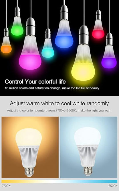 LGIDTECH FUT012 Miboxer 9W RGBWW Smart 2.4GHz RF LED Light Bulb E26,RGB+CCT Color Changing & Temperature Adjustable with Memory.Smartphone APP Control via WL-Box2 Gateway(Sold Separately)