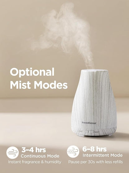 InnoGear Essential Oil Diffuser, Ultrasonic Diffusers for Home Aromatherapy Humidifier for Mother's Gift Bedroom Room 7 Colors LED 2 Mist Mode Auto Off, White Grey