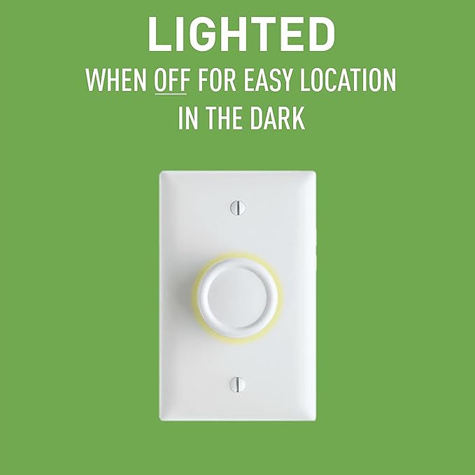 Legrand Pass & Seymour 600W Preset Rotary RFI Lighted Dimmer Light Switch, For Home Lighting & Ambient Mood Control, Incandescent & Halogen Bulbs, Single Pole, R600PLTKV, White, 1 Count