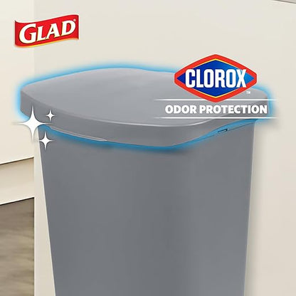 Glad Kitchen Trash Can | Large Plastic Waste Bin with Odor Protection of Lid | Hands Free with Step On Foot Pedal and Garbage Bag Rings, 13 Gallon, Grey