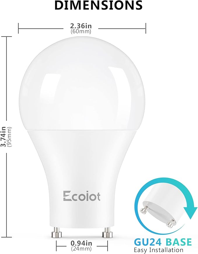 GU24 Dusk to Dawn Outdoor Light Bulbs,Light Sensor A19 LED Bulbs,Photocell Sensor, Automatic On/Off for Indoor/Outdoor Security Lighting,10-Watt(90-Watt Equivalent),5000K Daylight, 4 Pack