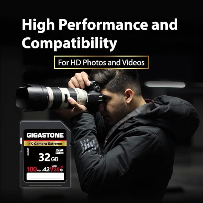 【5-Years Data Recovery】 GIGASTONE 32GB SD Card 2-Pack, 4K Camera Extreme, A2 V30 SDHC Memory Card 4K Full HD Video Compatible with SPYPOINT TACTACAM Trail Camera