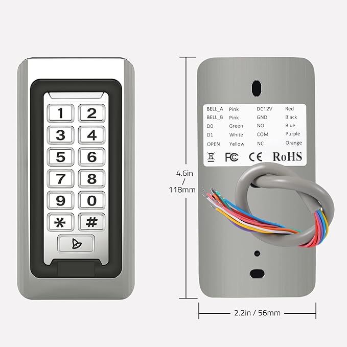 Wireless WiFi Access Control Keypad, Metal Stand-Alone Door Access Control System, EM Card Reader, Weatherproof, Backlight, TUYA Wireless Entry Security Access Controller for Garage Door, Gate Opener