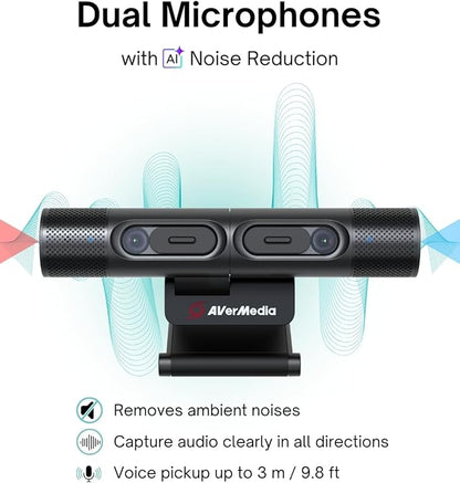 AVerMedia PW313D DualCam 2K Document Camera and Webcam for PC/Mac/Laptop, Autofocus, AI Noise Reduction, Online Teaching, Works with Zoom/Teams/Google Meet, Includes Tripod, TAA/NDAA Compliant