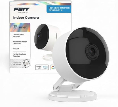 Feit Electric Indoor Security Camera, 2K WiFi Indoor Camera for Pets & Home Monitoring, AI Motion Detection, Plug-in Camera with Night Vision, Two-Way Audio, Local Storage, Works with Alexa & Google