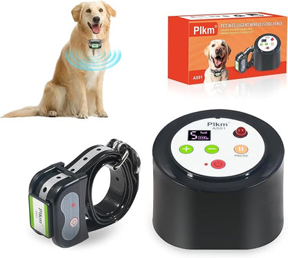 Plkm Wireless Dog Fence 2026 Newest Intelligent Pet Electric Containment System, Low Battery AI Smart Alarm Dog Out of Range Reminder, Display Receiver Battery Level, 360° Strong Signal Coverage