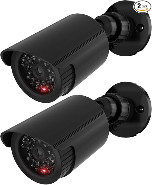 WALI Fake Security Camera with Flashing Red Light, 2 Pack, Black（TC-B2）
