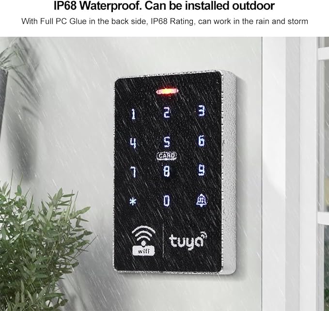 LIBO Tuya Smart Access Control Keypad with 10 IC Key Fobs | IP68 Weatherproof Keypad, 1000 Users, RFID IC Card & PIN Code, ABS Housing, for Home, Office, Business