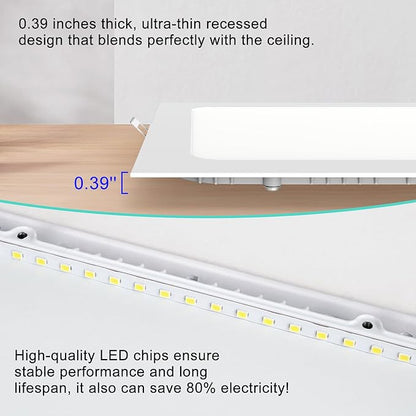 Aolyty 18W Ultra Thin LED Ceiling Panel Light 8.89" Recessed Square Downlight for Home, Office, Mall, Low Energy Consumption Non Dimmable 6000K