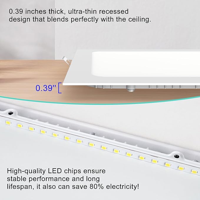 Aolyty 6W Ultra Thin LED Ceiling Panel Light 4.66" Recessed Square Downlight for Home, Office, Mall, Low Energy Consumption Non Dimmable 3000K
