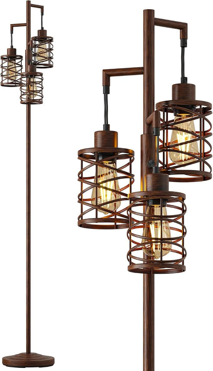 Oneach 70" Industrial Floor Lamp, Stepless Dimmable Standing Lamp with 3 Bulbs, Farmhouse Corner Standing Tree Lamp for Living Room, Tall Lamps for Bedroom, Office, Study Room, Dining Room