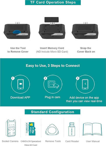 2026 Upgraded Hidden Camera - Outlet Camera - HD 2K Mini Wireless Nanny Cam Security Camera With Motion Detection - 120° Wide Angle for Discreet Home Indoor Security (Black+128G SD Card)