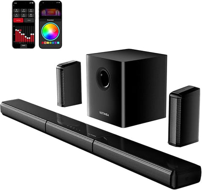 ULTIMEA 7.1ch Virtual Surround Sound Bar, Sound Bar for Smart TV with 2 Surround Speakers, Surround Sound System for TV with RGB, 6.5" Subwoofer, Peak Power 410W, App, HDMI/OPT/AUX/BT Apollo S70 Ultra