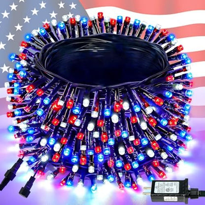 BHCLIGHT Connectable 88Ft 240LED 4th of July String Lights, Red White Blue